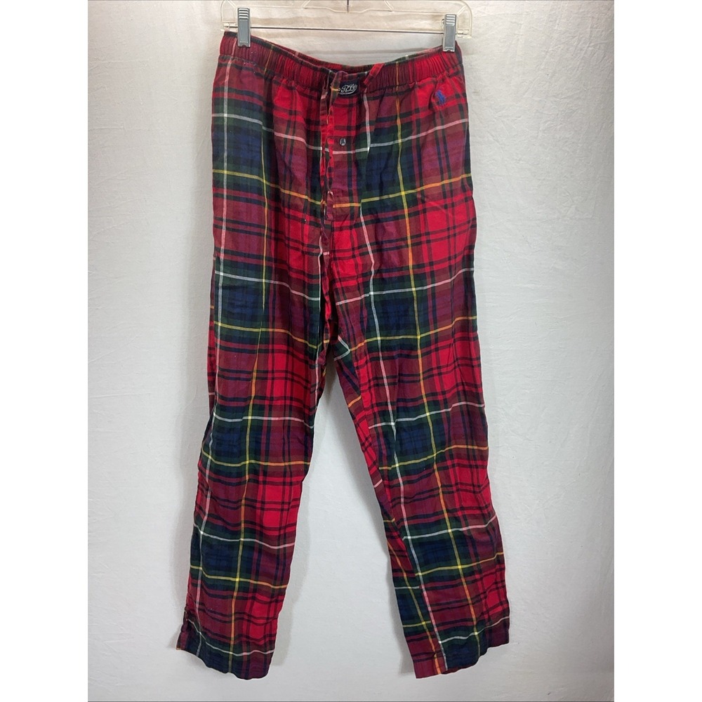 Polo Ralph Lauren Plaid Flannel Pajama Lounge Pants Mens M Pony Logo Pockets
